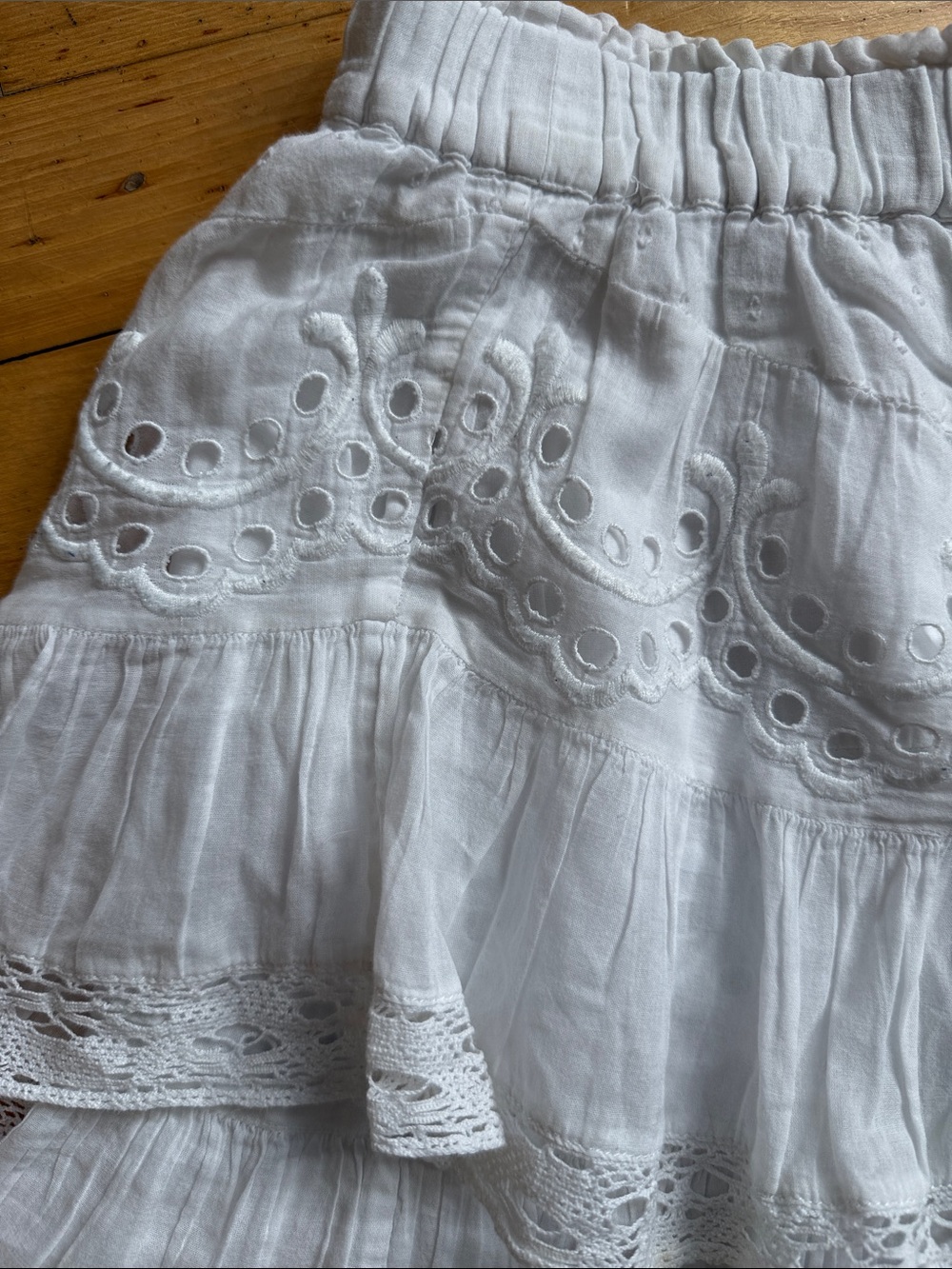 LoveShackFancy White Tiered Eyelet Mini Skirt - Picture 3 of 3